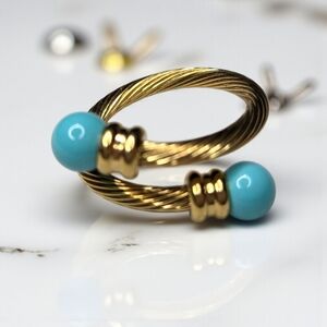 18k Gold Plated Twisted Cable Turquoise Cabochon Ring
